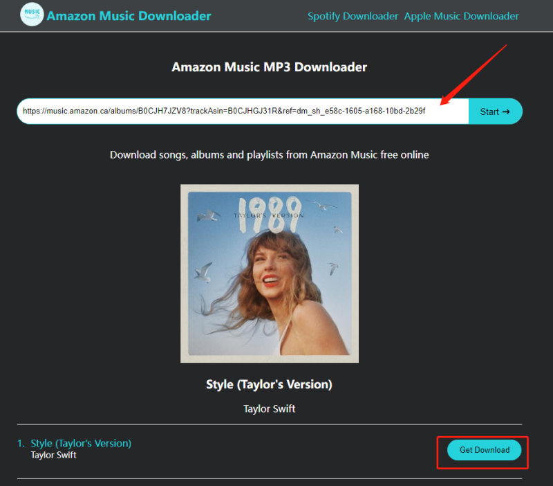 Paste URL to Amazon Music Downloader