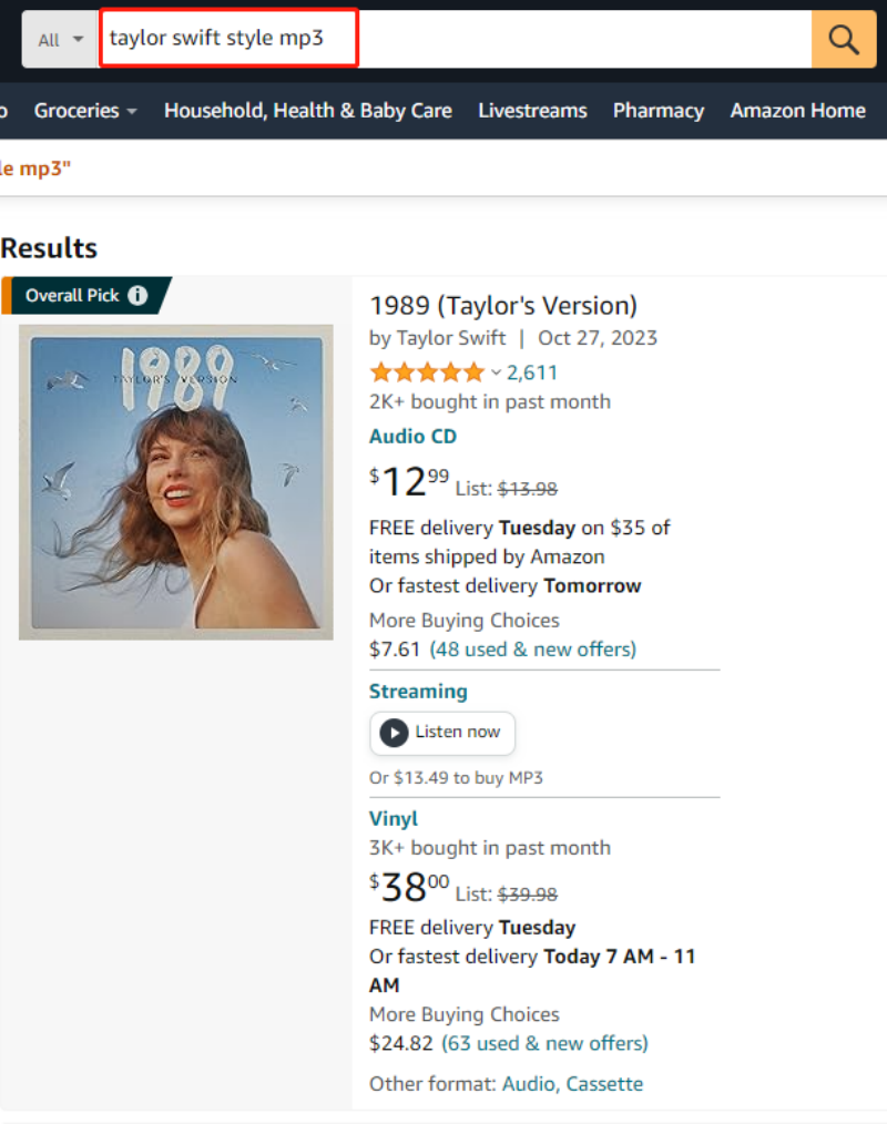 Amazon Search for Music