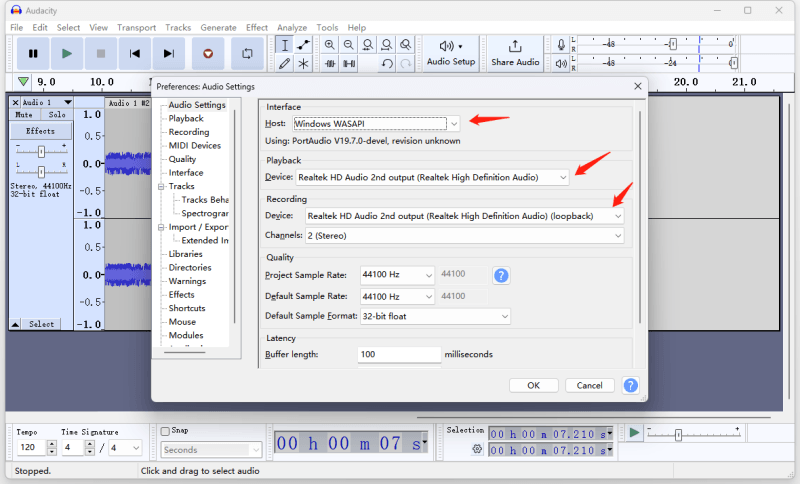 Audacity Setting