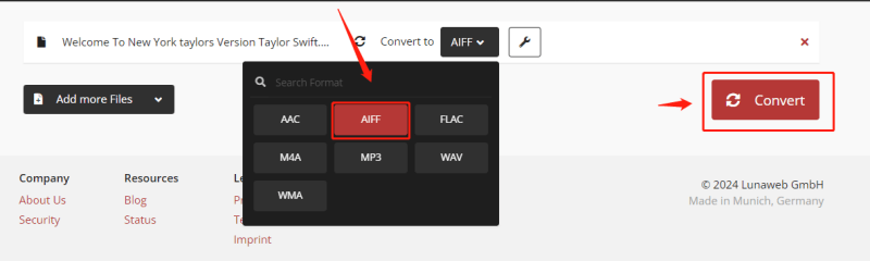CloudCovert convert to AIFF