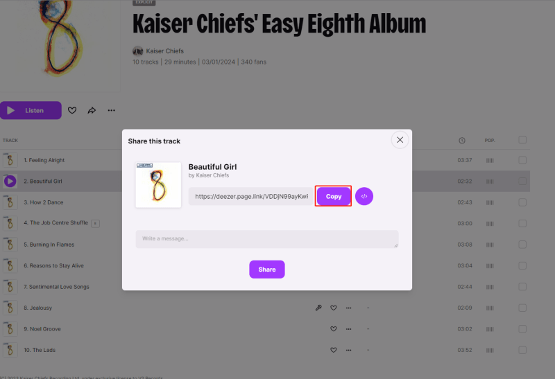 Copy Deezer Music URL