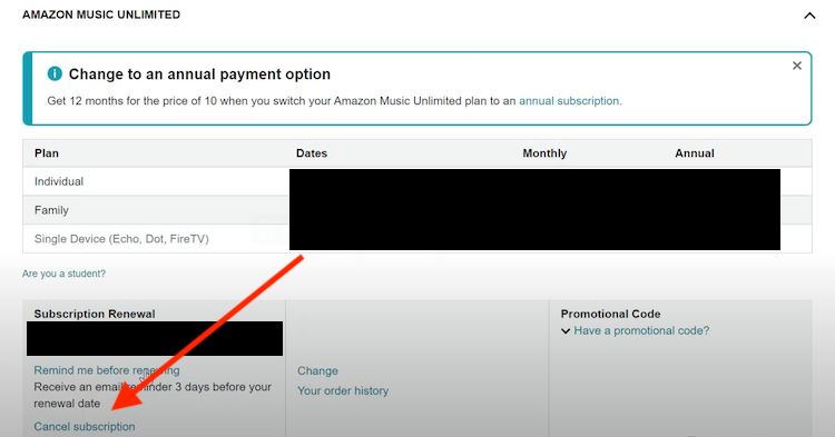 Cancel Amazon Music Subscription