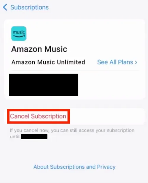 Cancel Amazon Music Subscription on iPhone