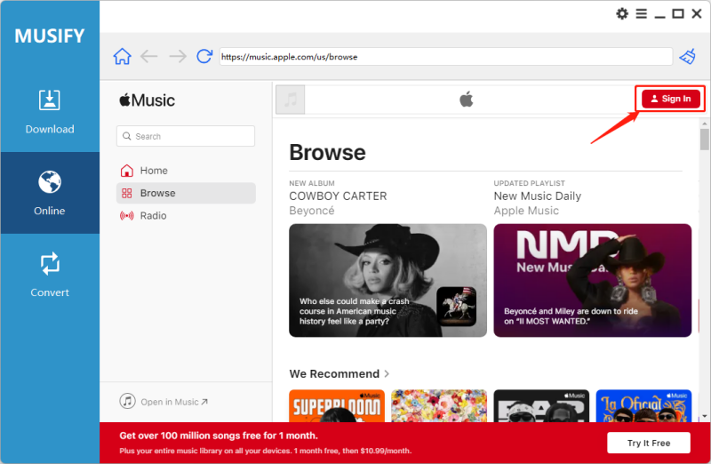 Log in to Apple Music