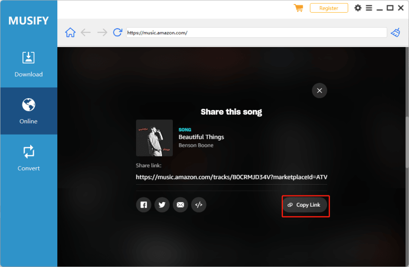 Musify Copy Amazon Music URL