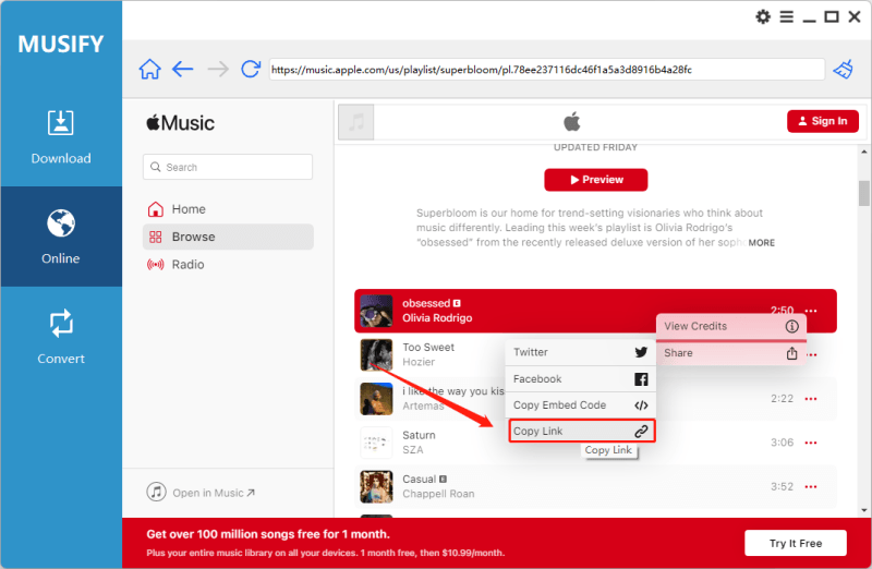 Musify Copy Apple Music URL