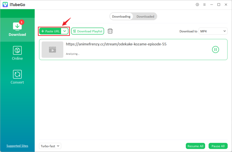 Paste URL to iTubeGo