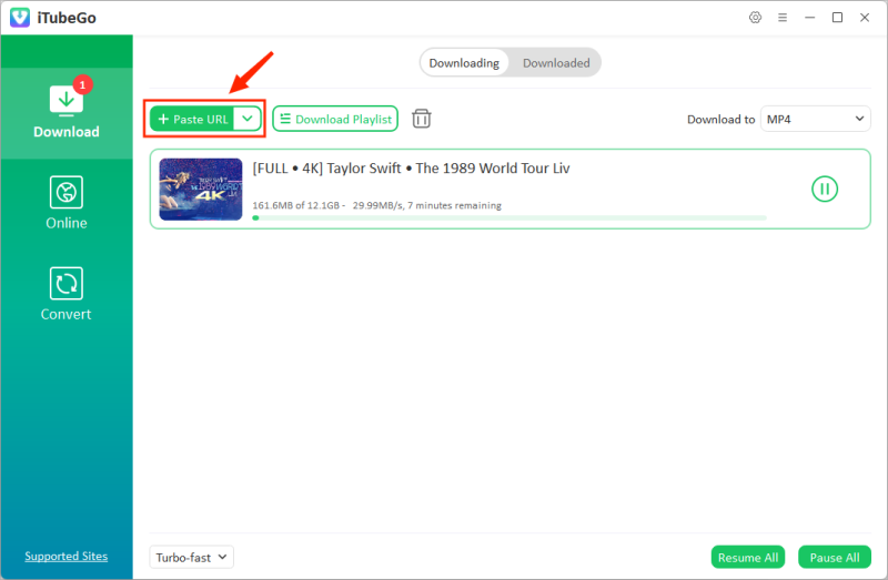 Paste URL to iTubeGo