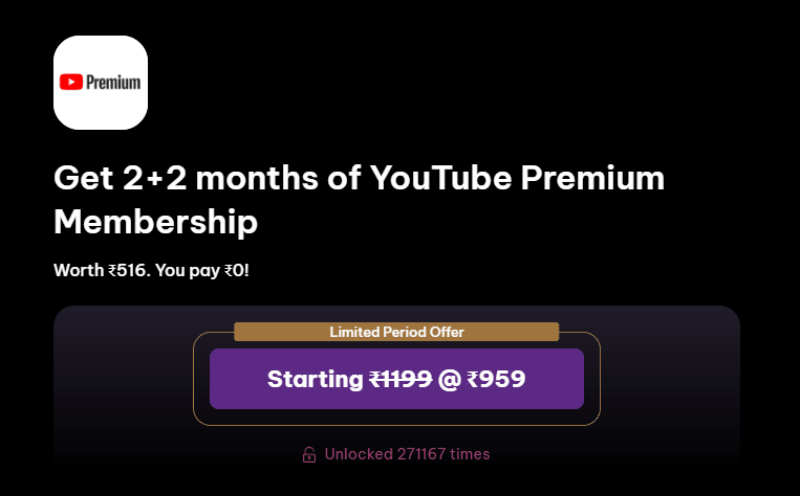 YouTube Premium Free Trial with Times Prime